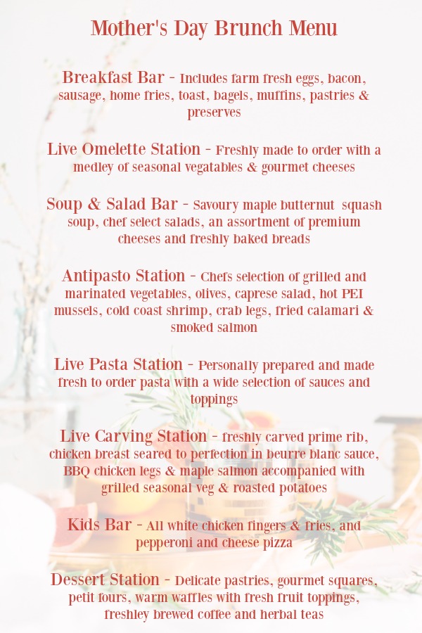 Mothers day 2018 Menu